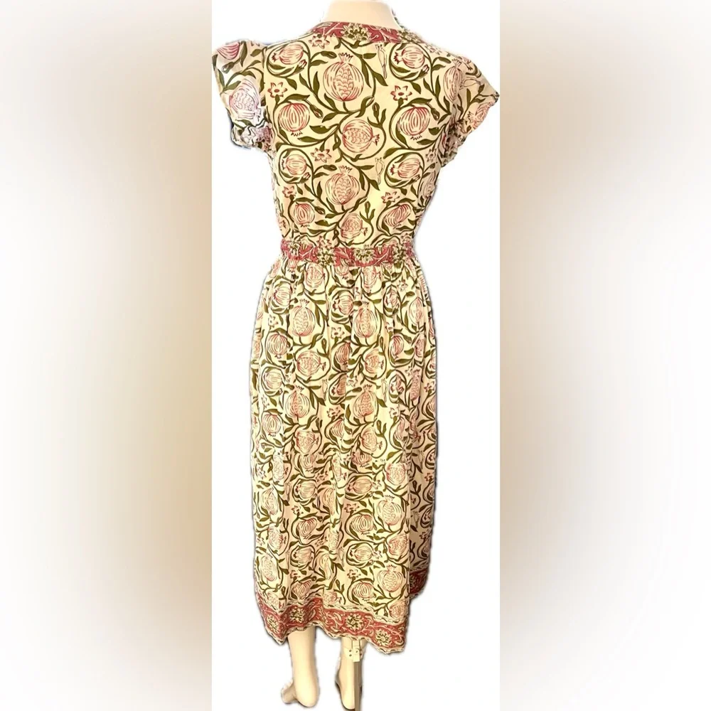CHARLEE Pink and Green Floral Print Cotton Lined Drawstring Dress - sold out! - Picture 2 of 4